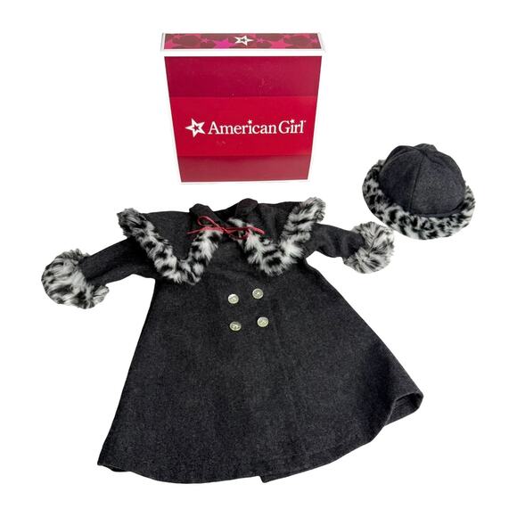 American Girl Doll Nellie Holiday Coat Woolen Hat Faux Fur Animal Print Cape Box - Picture 9 of 9